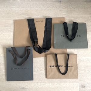 Bundle of Four various sizes of neutral shopping bags plus one bonus bag